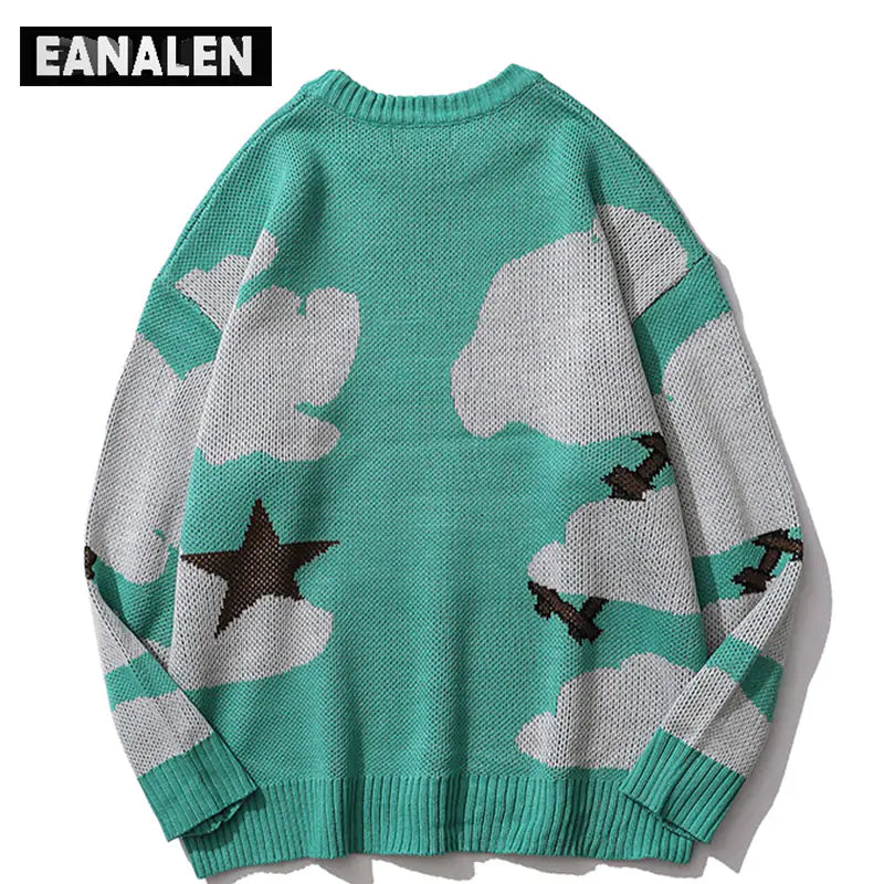 Harajuku vintage cartoon anime knitted sweater men winter oversized